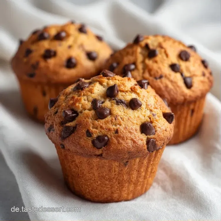 Mehrere fluffige Schokomuffins auf einem wei&szlig;en Keramikteller, dekoriert mit einer Prise Puderzucker und Beeren.