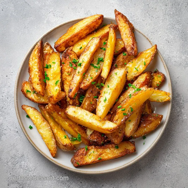 A generous mound of perfectly roasted potatoes, glistening with oil, served simply in a rustic bowl.