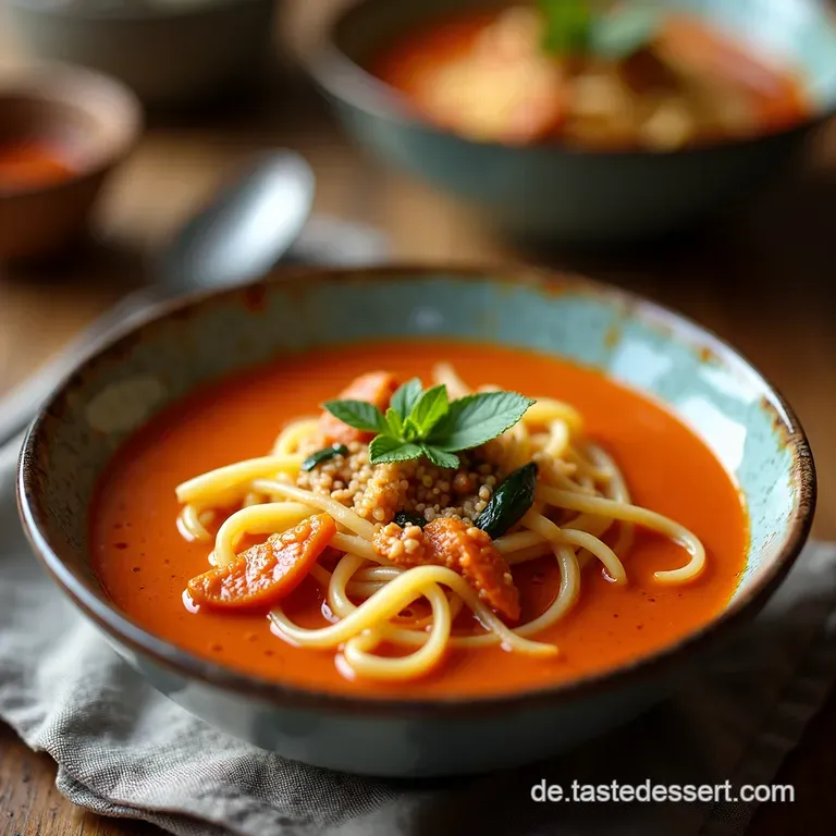 Cremige Rote Curry Suppe Mit Udon Thaijapan Fusion presentation