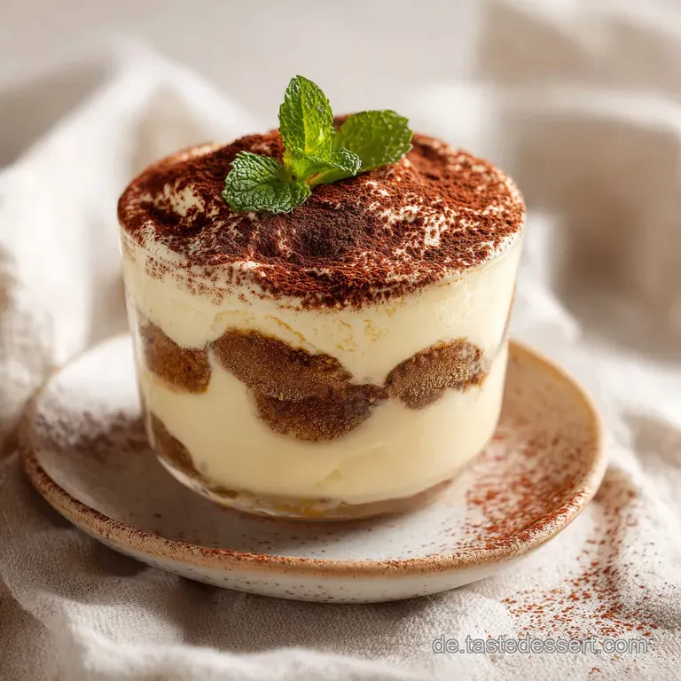 A delicate slice of velvety tiramisu artfully arranged with a chocolate curl and dusting.