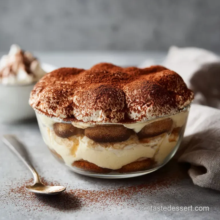 A delicate slice of tiramisu on a white plate, its coffee-soaked ladyfingers peeking through.