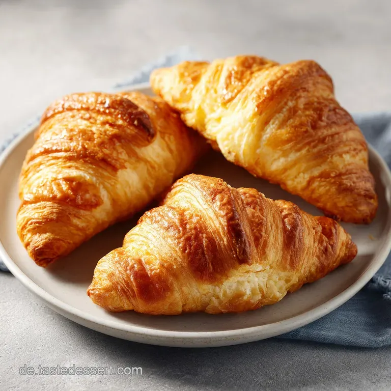 A single, perfectly formed croissant on a white plate, dusted with powdered sugar. Elegant and simple.