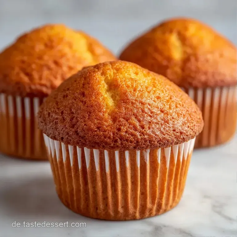 Goldgelbe Muffins auf einer rustikalen Holzplatte, garniert mit einer Leinen Serviette in weichem Tageslicht.