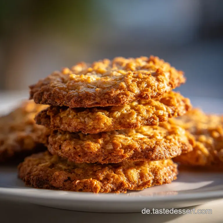 Stack of crisp oatmeal cookies with a sprinkling of sugar. Cookies show the texture that makes them so wonderfully addicting