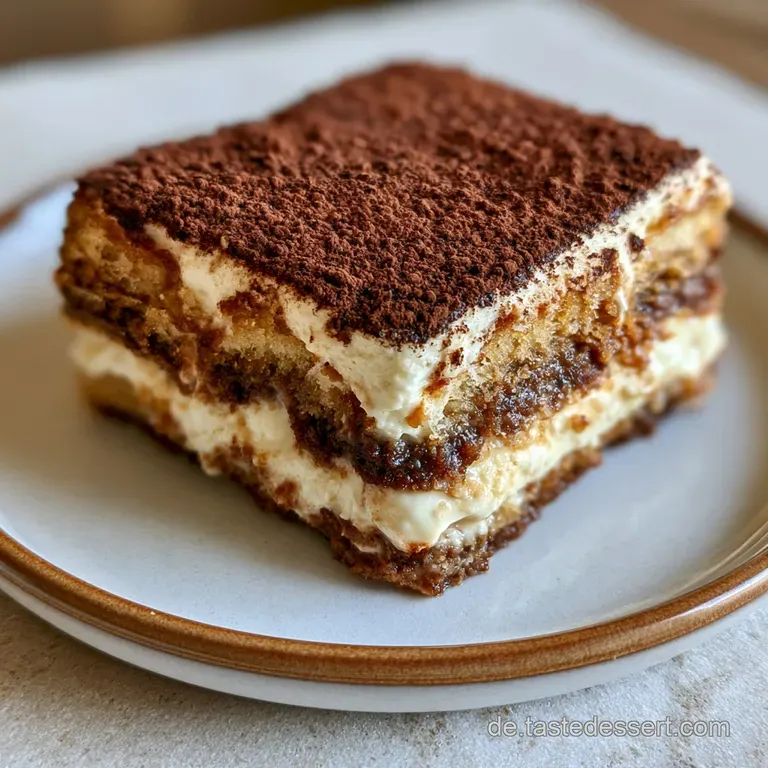 Ein pr&auml;zise geschnittenes St&uuml;ck Schichttorte auf wei&szlig;em Porzellan, gekr&ouml;nt von einer frischen Beere und Kakaostaub.
