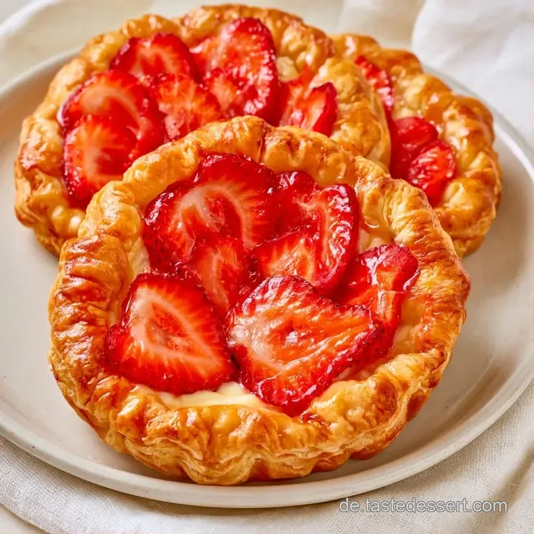 Goldbraune M&uuml;rbeteig-T&ouml;rtchen auf wei&szlig;em Porzellan, garniert mit frischen Beeren und gr&uuml;nen Minzbl&auml;ttern.