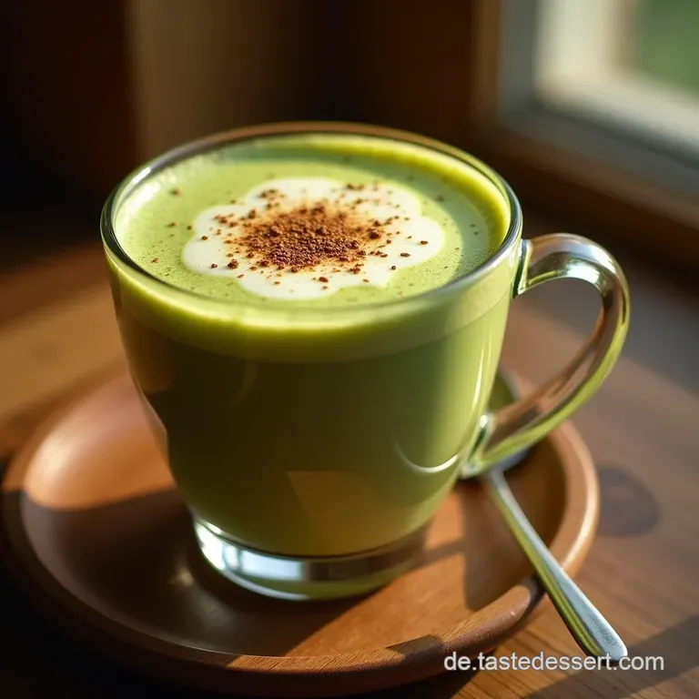 Der Fuchsteufelswilder Fr&uuml;hlingsbote Cremiger Erdbeer Matcha Latte presentation