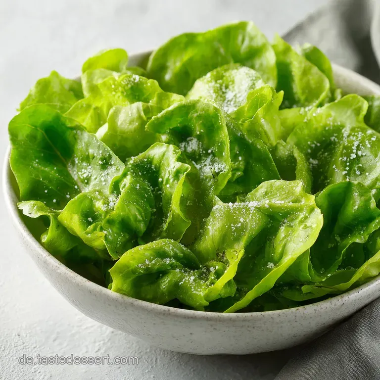 Bright, leafy salad artfully arranged, glistening with a light vinaigrette, offering a fresh and inviting appearance.