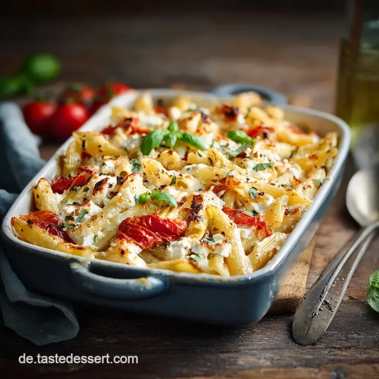 Feta Pasta aus dem Ofen: Cremiger Feierabend-Hit mit ger&ouml;steten Tomaten
