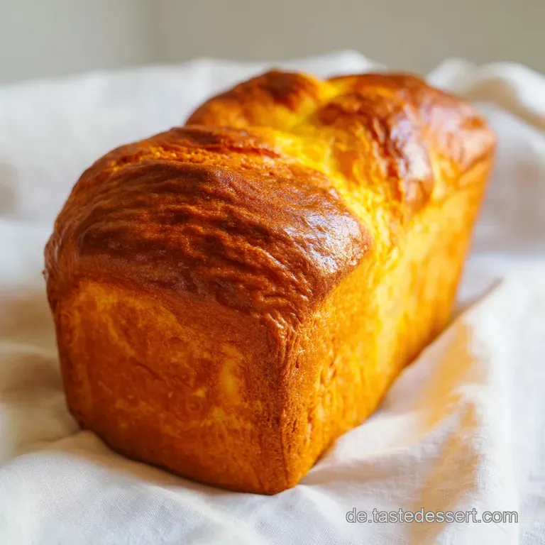 Mehrere saftige, orangefarbene Brotscheiben auf einem rustikalen Holzbrett mit einer Prise Mehl und weichem Licht.
