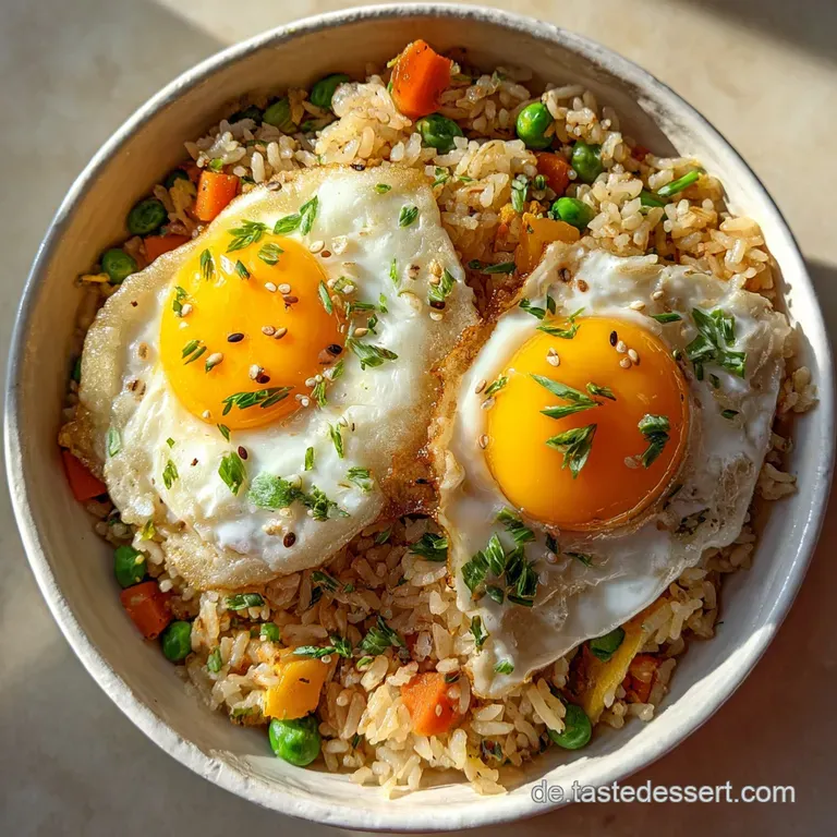 Perfectly plated fried rice, steam rising, next to chopsticks on a dark surface. Simple, fast elegance.