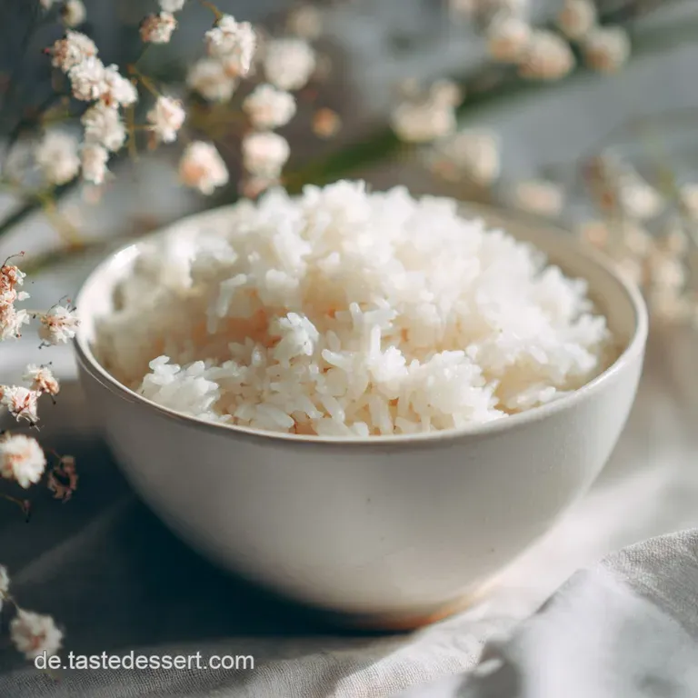 A pristine mound of perfectly cooked white rice in a porcelain bowl, subtly reflecting light. A study in simple elegance a...