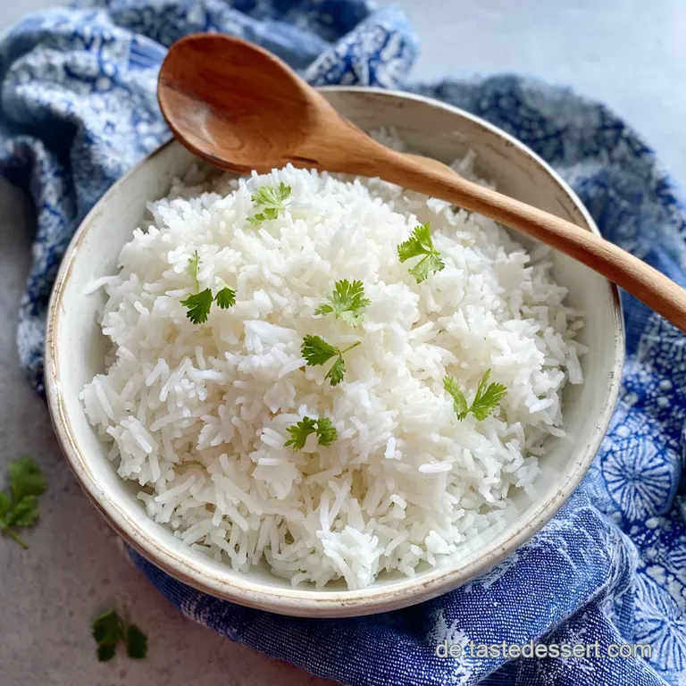 Perfectly formed mound of white rice, subtly reflecting light, sits on a pristine white plate. Clean, simple, elegant.