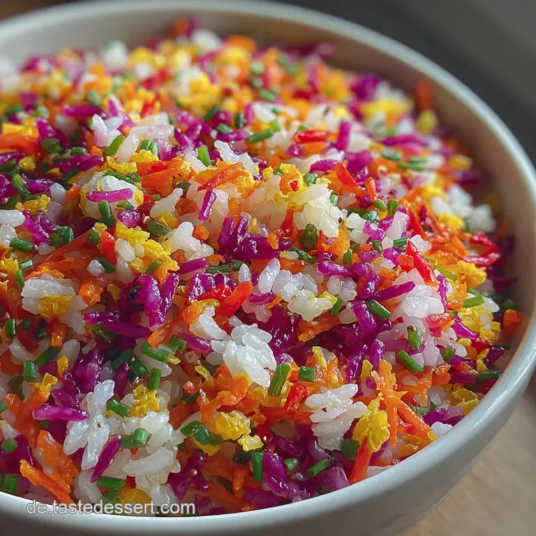 Steaming pile of vibrant, mixed vegetable rice artfully arranged on a white plate, topped with fresh herbs for garnish.