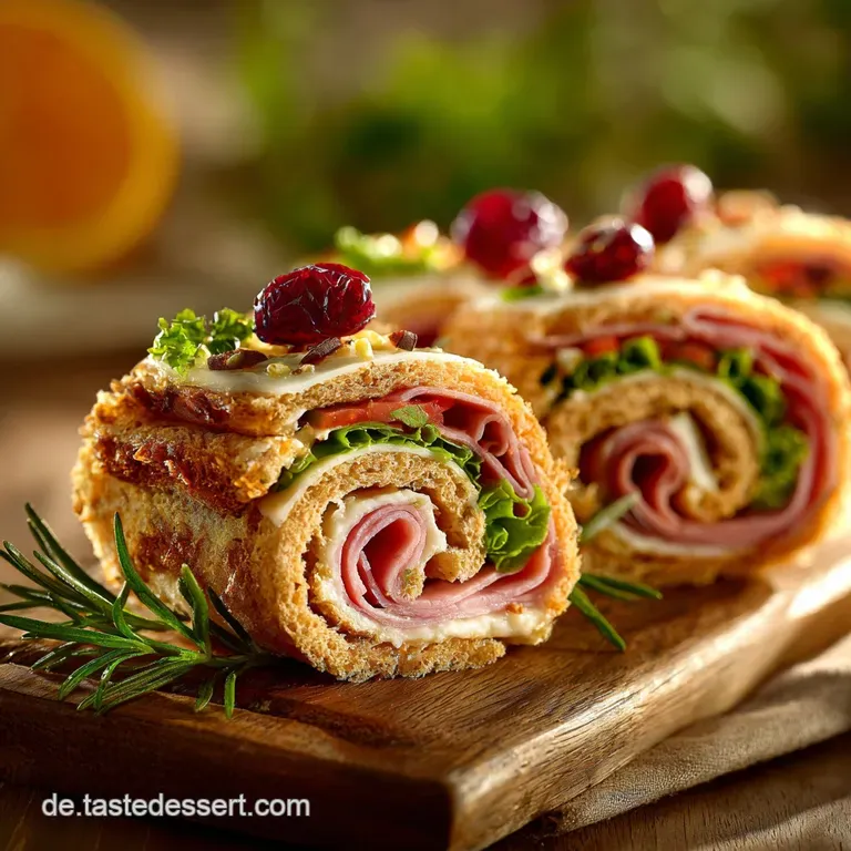 Goldene Fr&uuml;hst&uuml;cksr&ouml;llchen Das Gerollte Sandwich Mit Schinken presentation