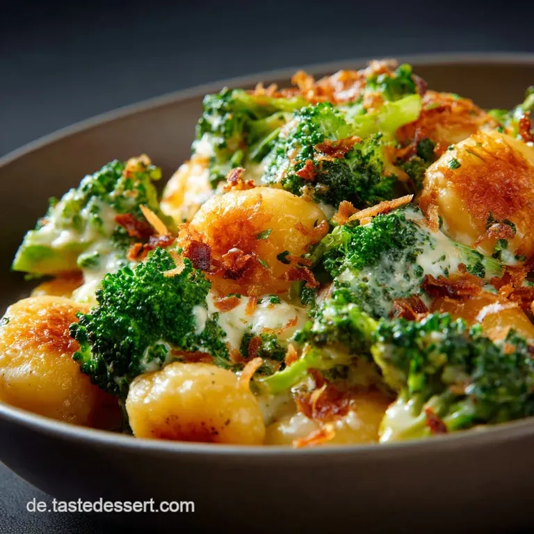 Herzhafter GnocchiAuflauf mit Brokkoli und würziger BergkäseCreme