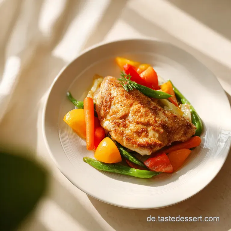 Tender, succulent chicken nestled on a vibrant bed of fresh greens, with a sprinkle of herbs adding a touch of color.