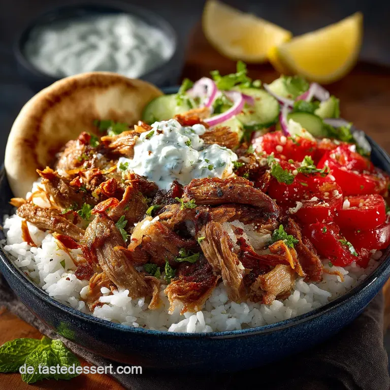 Griechische Sonne in der Sch&uuml;ssel Saftige H&auml;hnchen Gyro Bowl mit selbstgemachtem Tzatziki