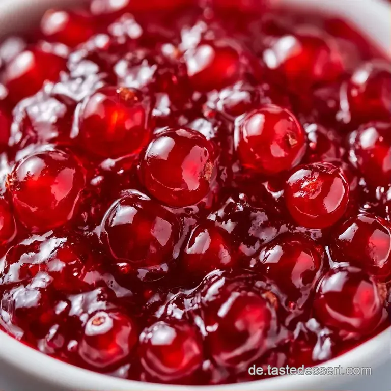 Rubinfarbene Marmelade in einem kleinen Glas, serviert auf einem rustikalen Holzbrett mit knusprigem Toast.