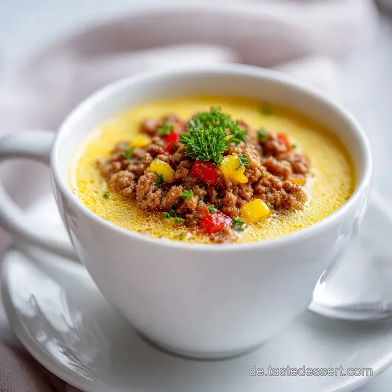 A beautifully garnished bowl of rich, dark soup with a dollop of sour cream and fresh chives, artfully presented.