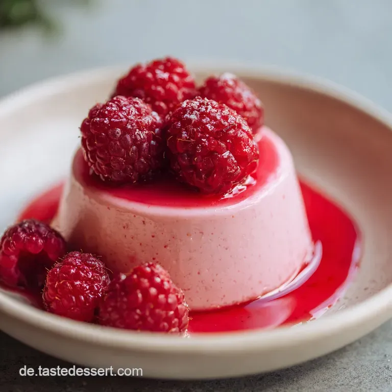 Elegant raspberry mousse in a stemmed glass, garnished with a sprig of mint and juicy, ripe raspberries.