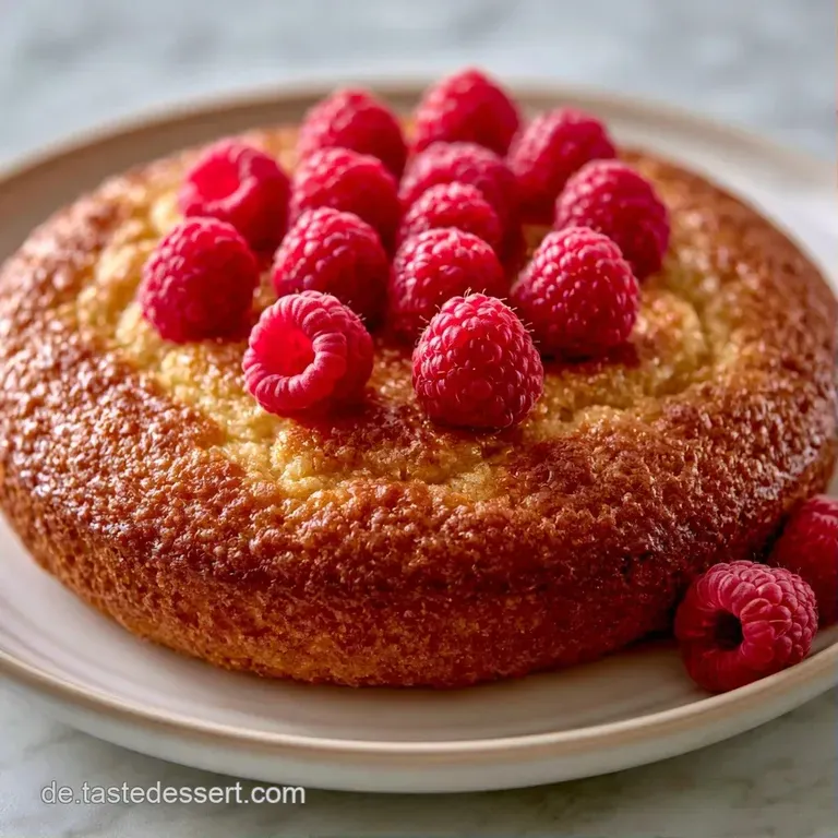 Ein St&uuml;ck cremiger Himbeerkuchen auf einem wei&szlig;en Porzellanteller, dekoriert mit einer frischen Beere und Minze.