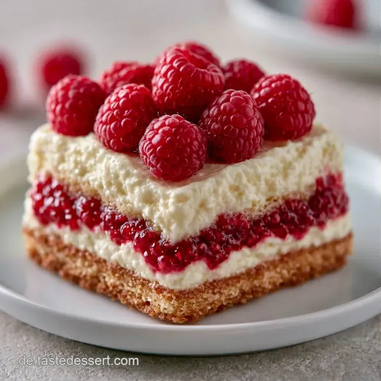 Ein St&uuml;ck cremiger Puddingkuchen auf wei&szlig;em Porzellan, best&auml;ubt mit Puderzucker und garniert mit frischen Beeren.