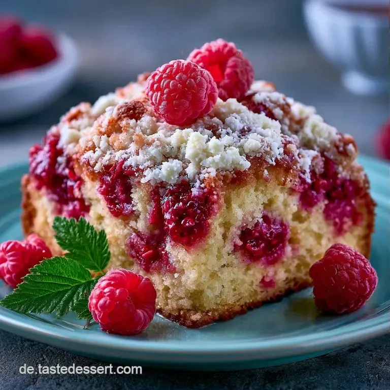 Mehrere St&uuml;cke cremiger Himbeerkuchen auf einer wei&szlig;en Porzellanplatte, garniert mit frischen Beeren und Minzbl&auml;ttern.
