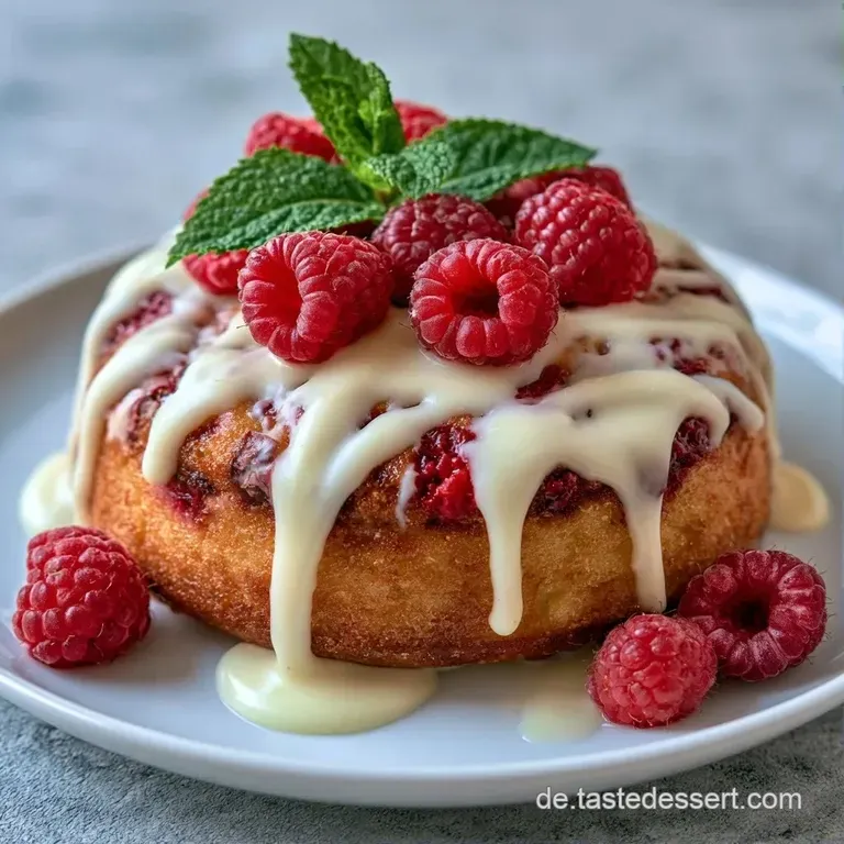 Ein fluffiges Kuchenst&uuml;ck auf wei&szlig;em Porzellan, garniert mit frischen roten Beeren und zarter wei&szlig;er Schokolade.