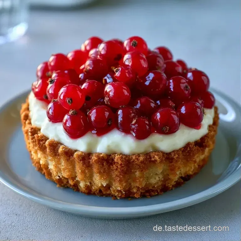 Ein St&uuml;ck cremige Tarte auf wei&szlig;em Porzellan, garniert mit einer frischen Beere und einem Tupfer heller Sahne.