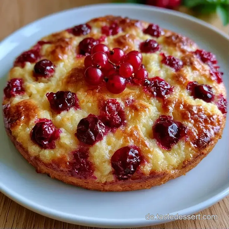 Ein angeschnittenes St&uuml;ck saftiger Kuchen auf wei&szlig;em Porzellan, garniert mit gl&auml;nzenden roten Beeren und Minze.