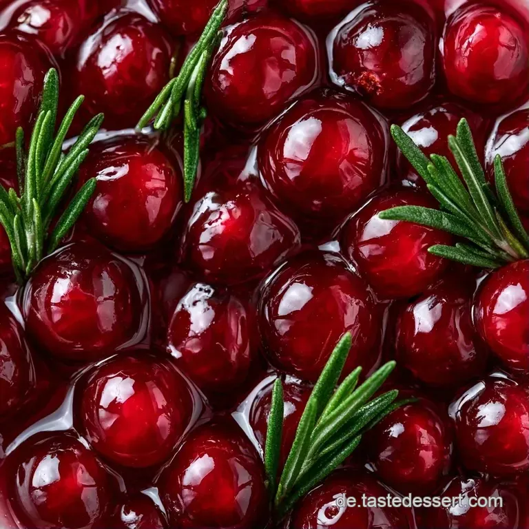Eine elegante Glascarafe mit dunkelrotem Sirup neben frischen Beeren und gr&uuml;nen Kr&auml;utern auf hellem Untergrund.