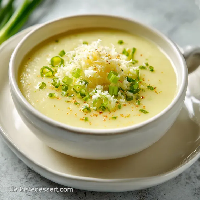 Steaming bowl of cheesy soup, flecked with herbs, with a crusty bread slice balanced on the rim, inviting warmth and rusti...