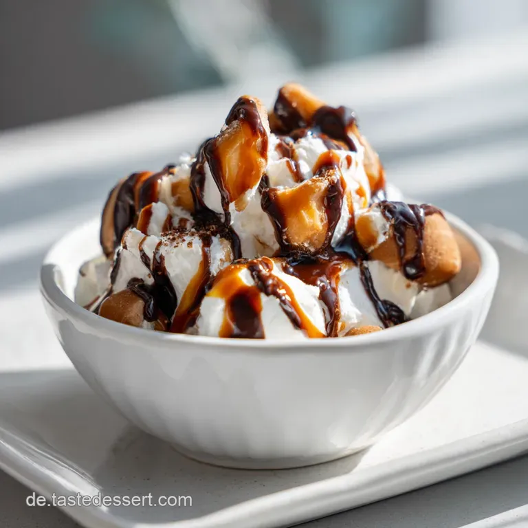 Elegant parfait glass filled with white cream and dark chocolate. Hints of cocoa powder suggest a rich chocolate flavor.