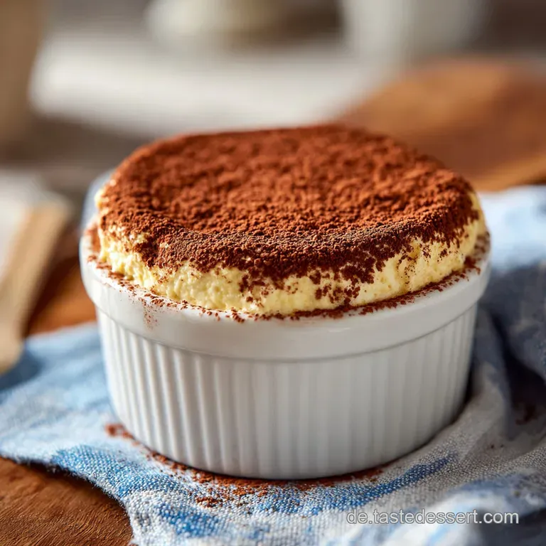 A generous slice of tiramisu on a white plate, adorned with a sprinkle of cocoa and a delicate chocolate curl.