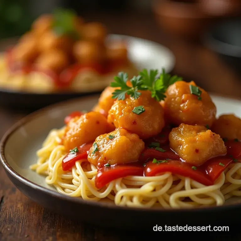 Der Alpengipfel Trifft Auf Shanghai Knusprige Gemseb&auml;llchen in W&uuml;rziger Manchuriansauce presentation