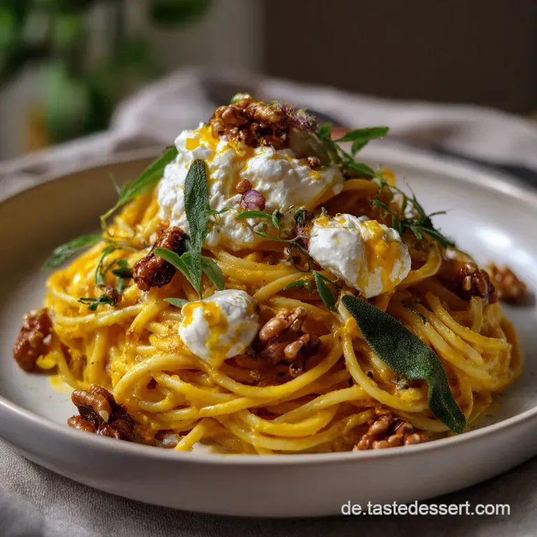 Nudeln in K&uuml;rbisso&szlig;e mit Burrata: Herbst Rezept