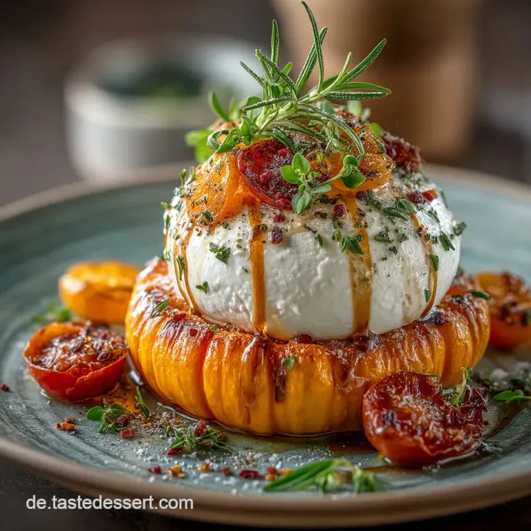 Goldener Herbstgenuss K&uuml;rbisburrata Aus Dem Ofen Mit Nusscrunch presentation