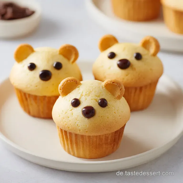 Eine Auswahl an weichen B&auml;ren-Muffins, ansprechend auf einer wei&szlig;en Keramikplatte mit herbstlichen Beeren arrangiert.