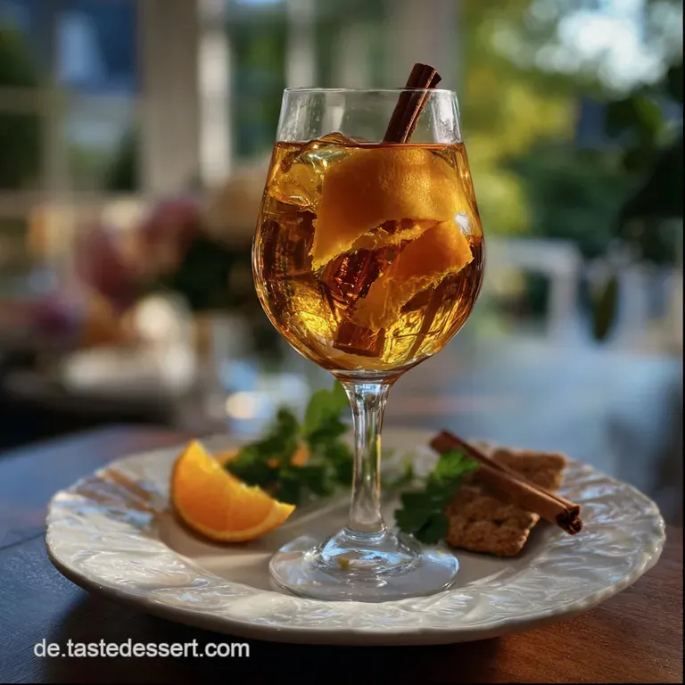 Elegant stemmed glasses filled with a festive orange cocktail, showcasing bubbles and a dusting of cinnamon, perfect for a...