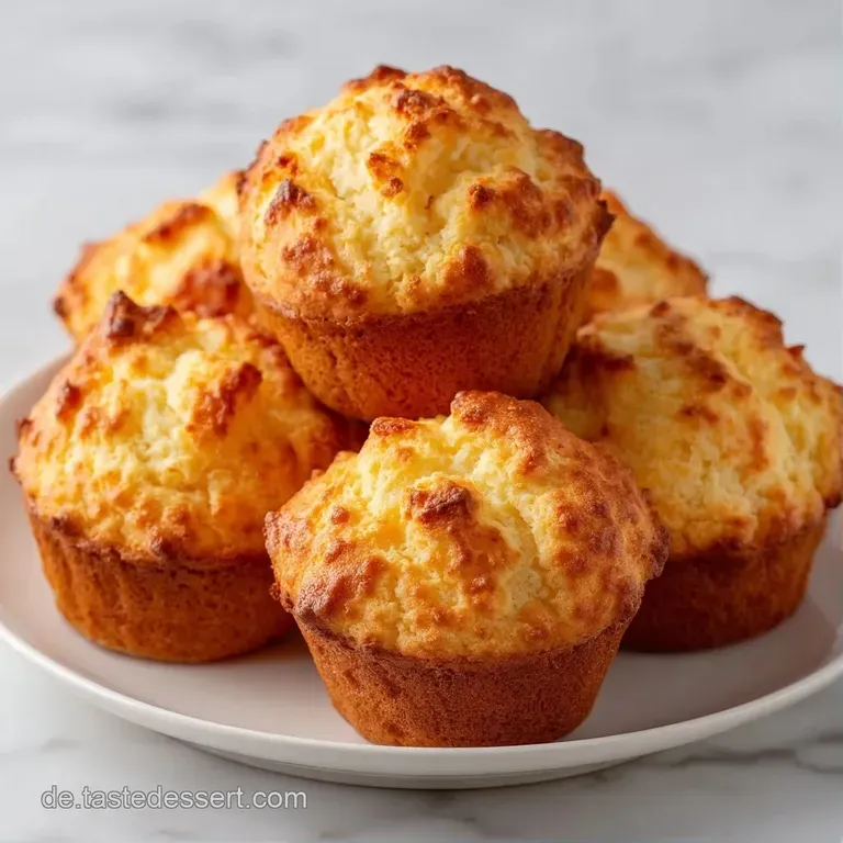 Goldgelbe Muffins auf einer wei&szlig;en Keramikplatte, garniert mit frischen Beeren und einem weichen Leinentuch daneben.