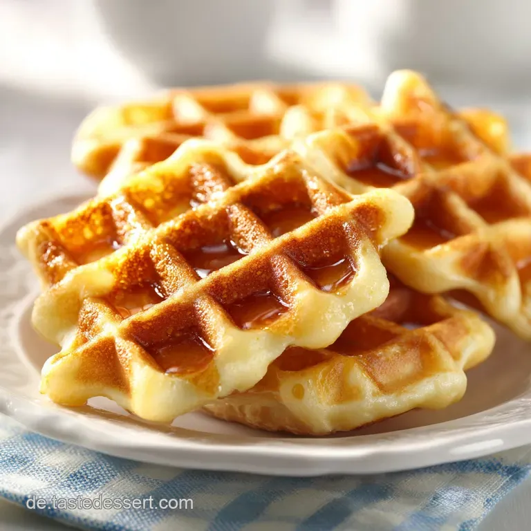 Delicate Belgian waffle drizzled with maple syrup and adorned with vibrant red strawberries.