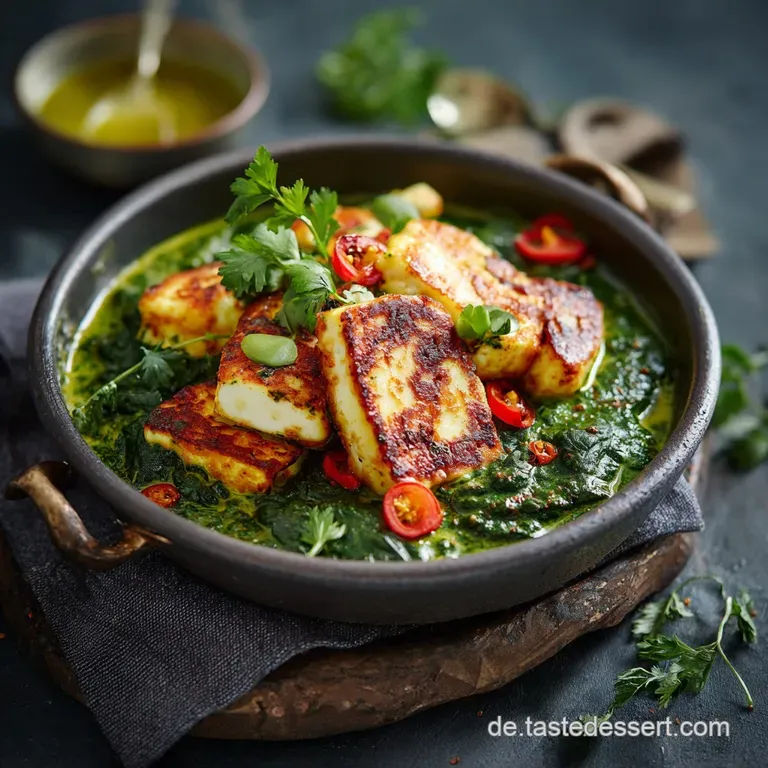 Palak Paneer mit Halloumi Der cremige indische SpinatKlassiker