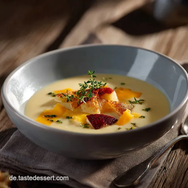 Festliche Pastinaken Apfel Suppe Mit Cheddar: Samtige Cr&egrave;me Mit Crunch presentation