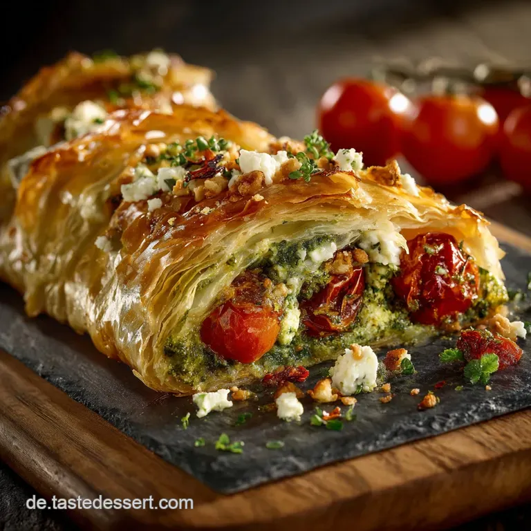 Der Mediterrane BlitzStrudel Blätterteig mit Pesto Feta und Tomaten