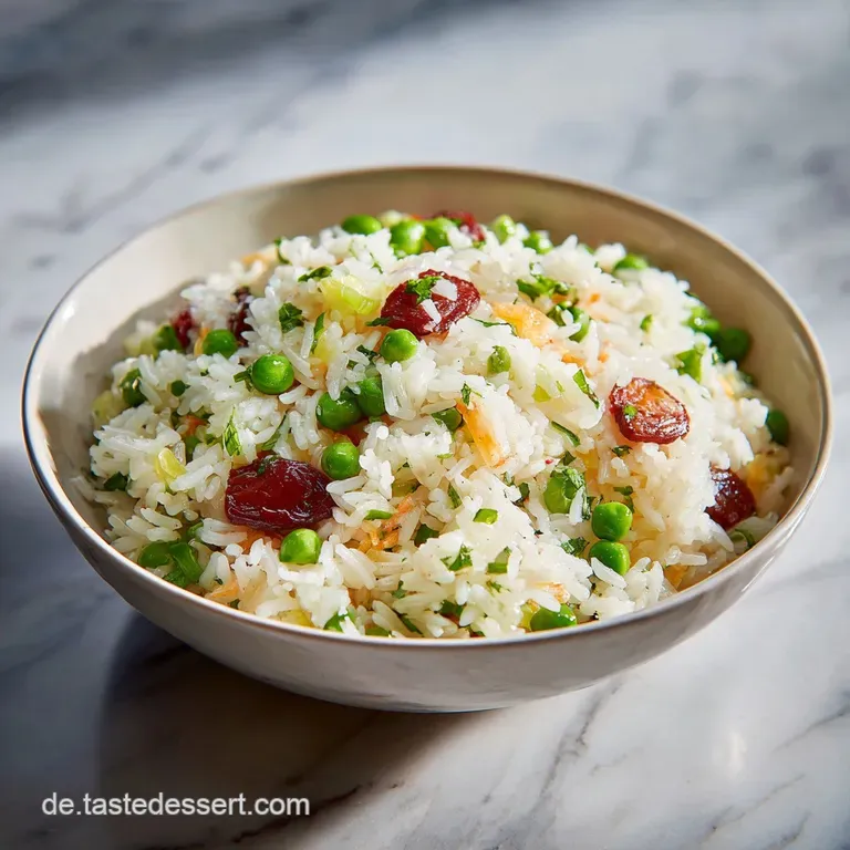 Plated Djuvec rice: a vibrant mound of tender rice, peppers, and tomatoes, garnished with fresh parsley on a white plate.