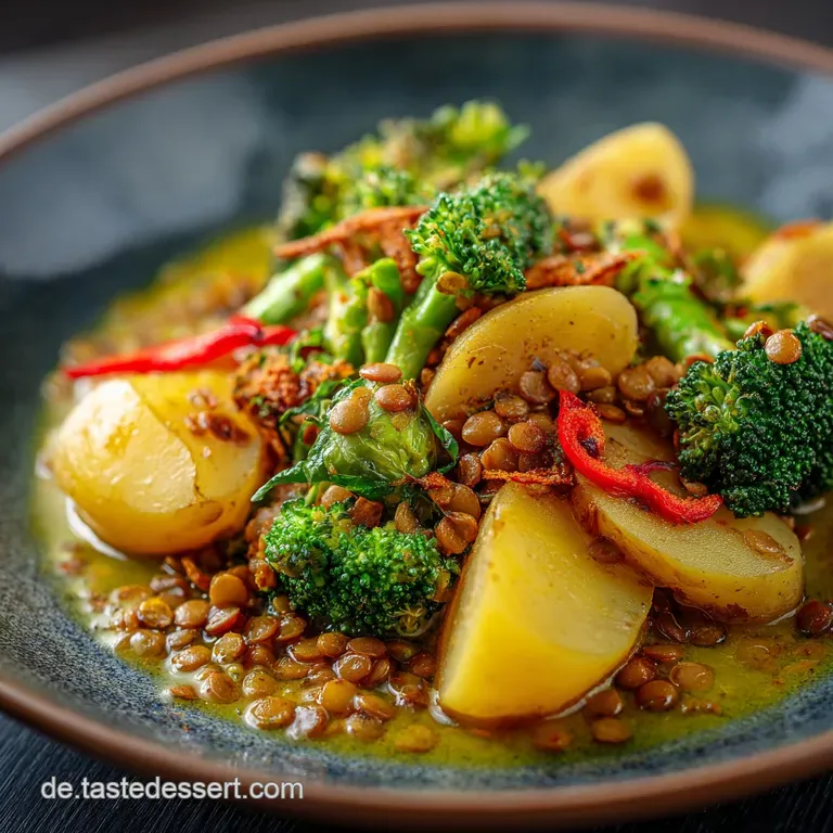 Rote Linsen Curry mit Brokkoli und Kartoffeln Cremiges Soul Food