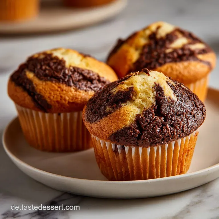 Mehrere fluffige Schokomuffins auf einem rustikalen Holzbrett, garniert mit frischen Beeren und Puderzucker-Akzenten.