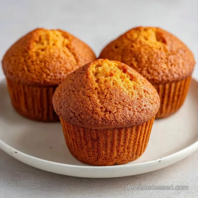 Goldbraune, fluffige Muffins auf einer schlichten Keramikplatte, arrangiert mit weichem Licht und hellen Farben.