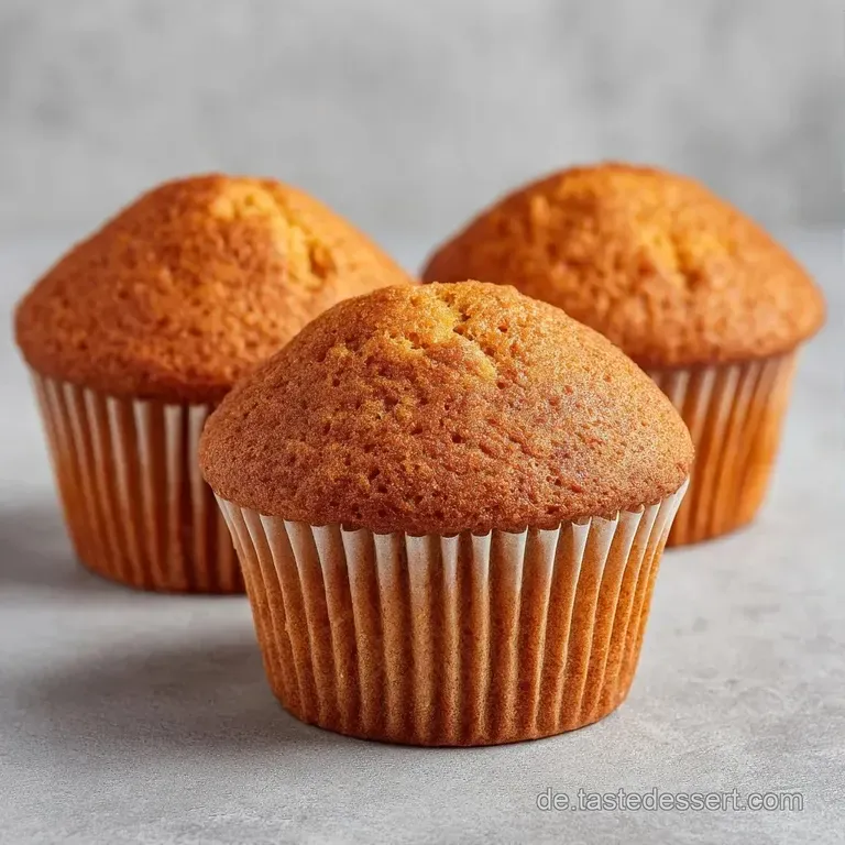 Goldgelbe Muffins auf einer schlichten wei&szlig;en Keramikplatte, arrangiert mit einem weichen, beigen Leinentuch daneben.